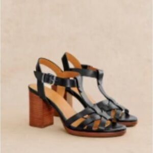 Sezane Florence Sandals Smooth Black Heritage - Size 8